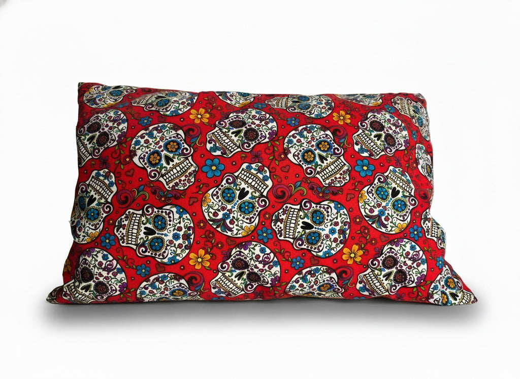 Skull Decorative Pillow – Red Día de los Muertos Throw Pillow
