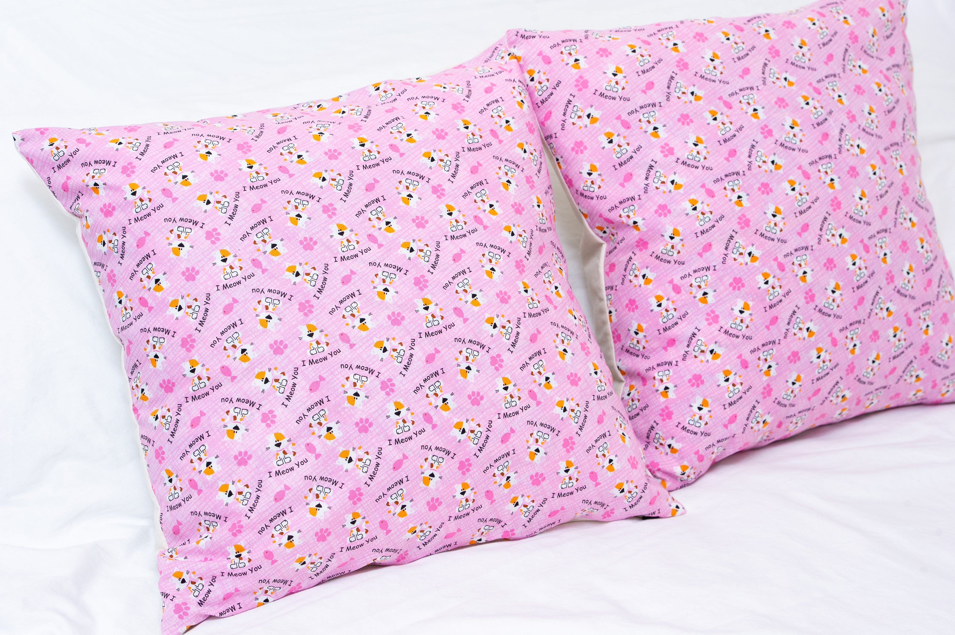 Handmade Pink Cat Pillow – “I Meow You” Kids Accent Pillow