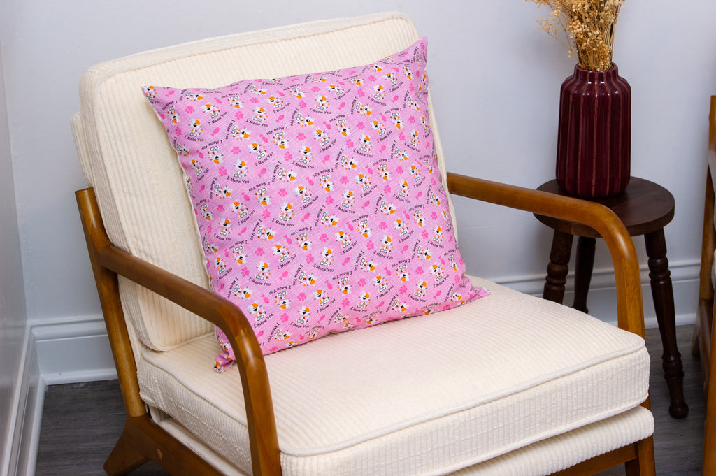 Handmade Pink Cat Pillow – “I Meow You” Kids Accent Pillow