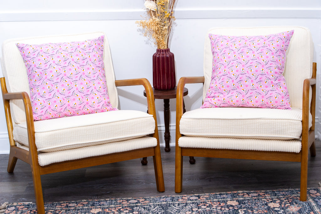 Handmade Pink Cat Pillow – “I Meow You” Kids Accent Pillow