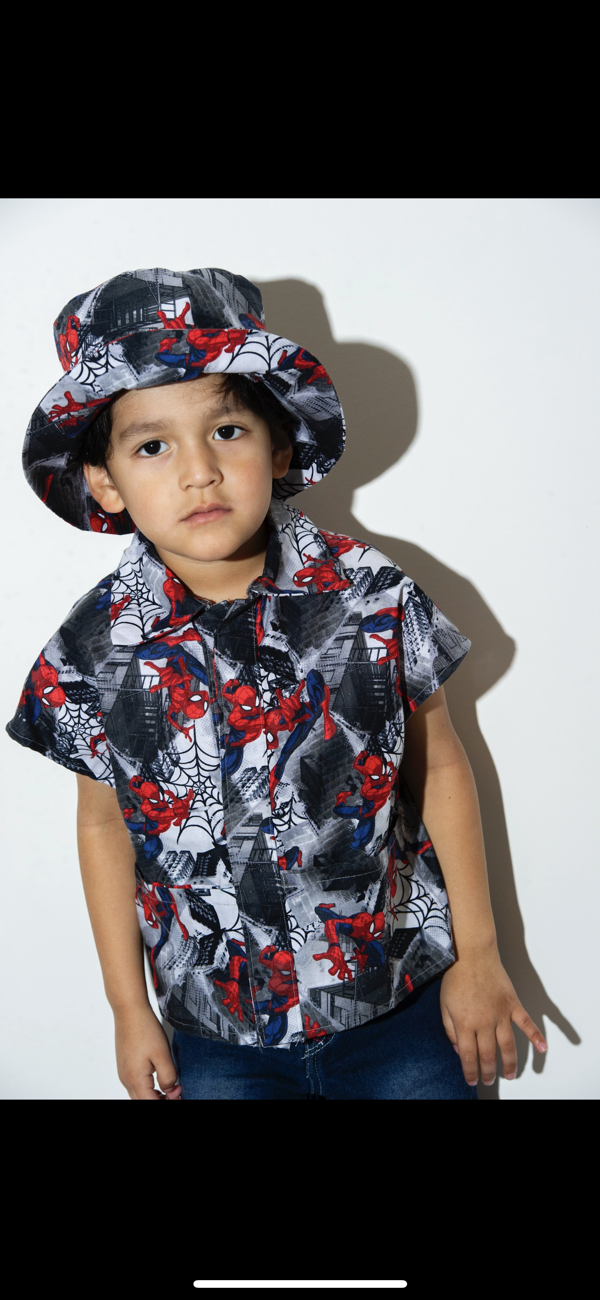 Handmade Superhero Web Hero Kids Button-Up Shirt with matching hat