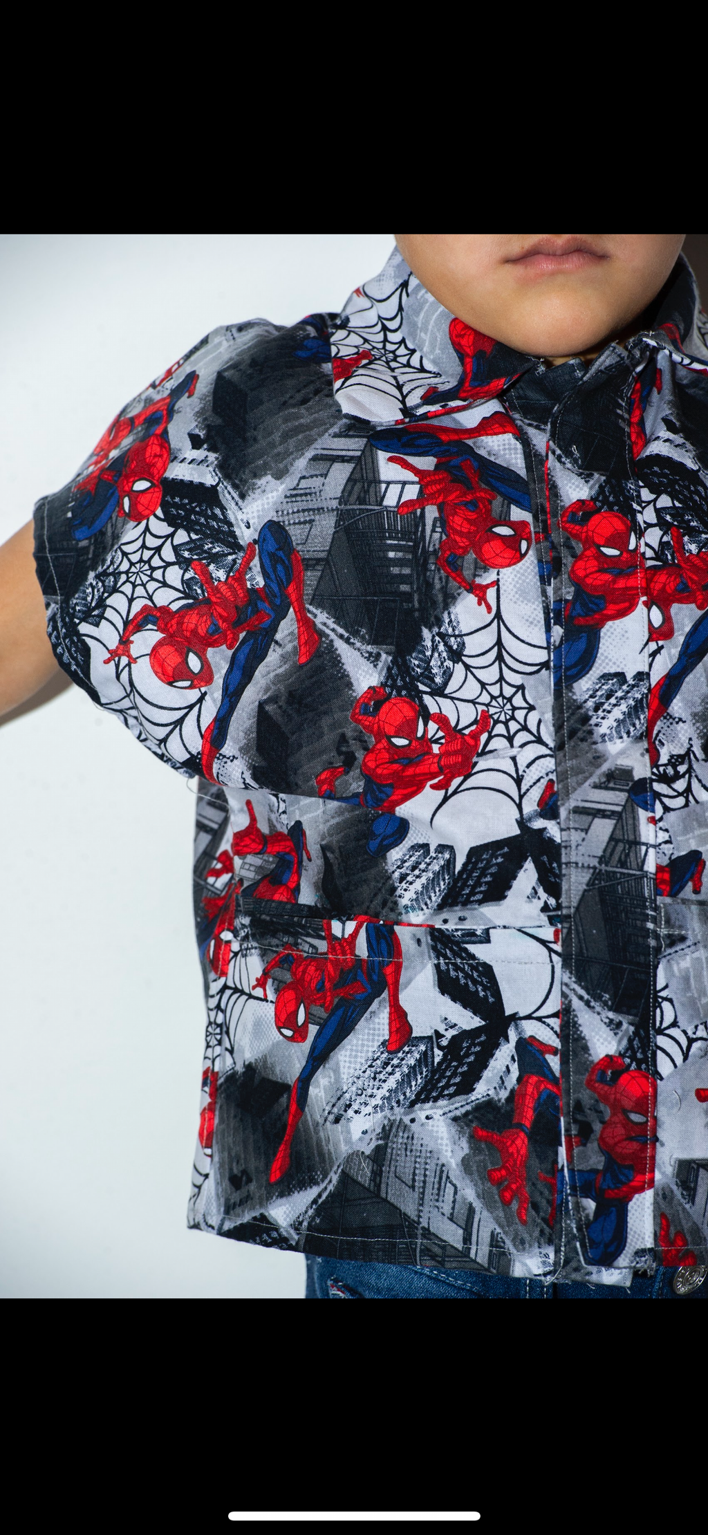 Handmade Superhero Web Hero Kids Button-Up Shirt with matching hat