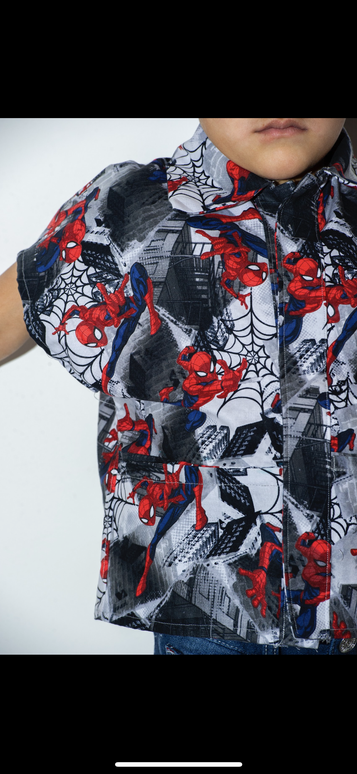 Handmade Superhero Web Hero Kids Button-Up Shirt with matching hat