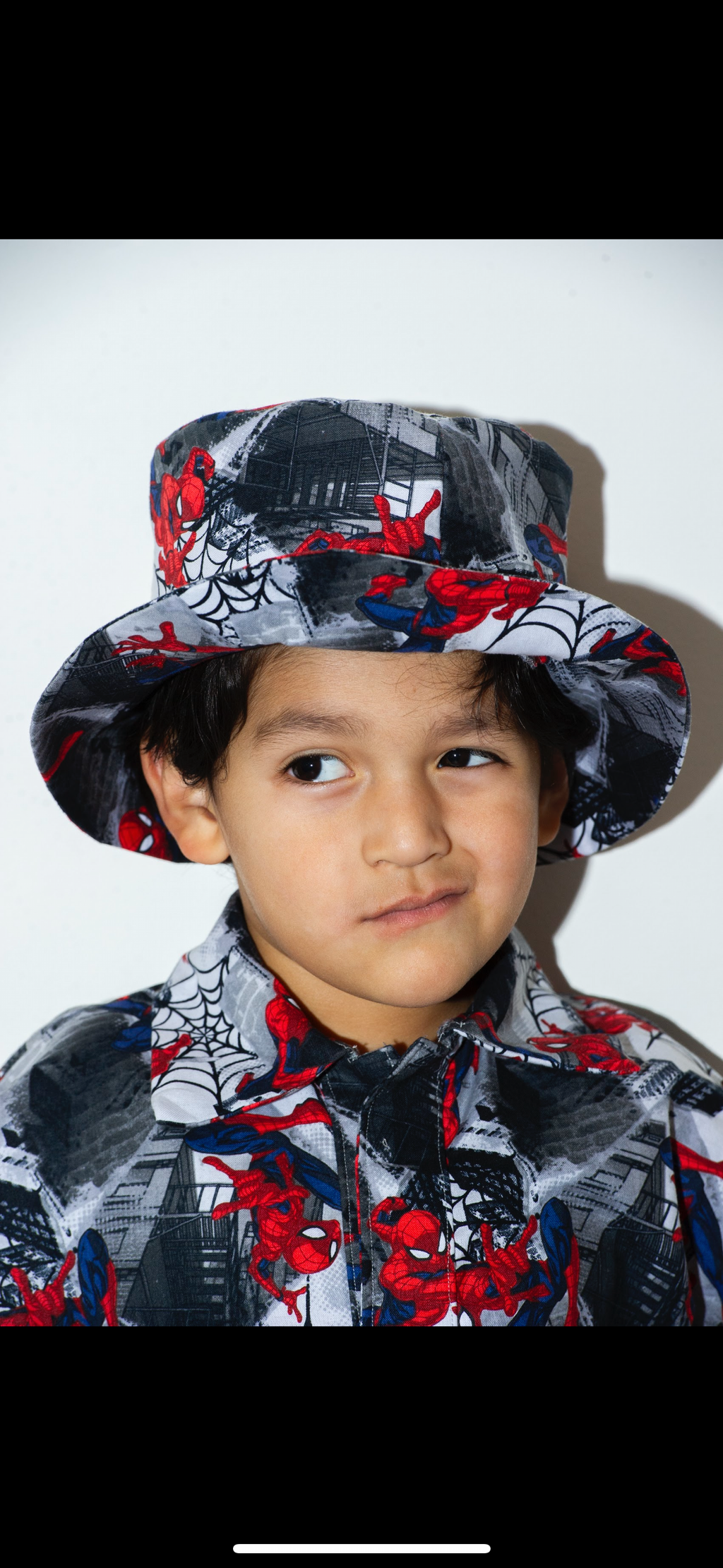 Handmade Superhero Web Hero Kids Button-Up Shirt with matching hat