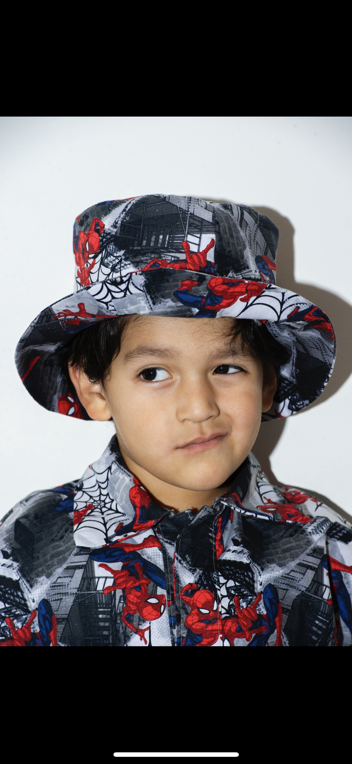 Handmade Superhero Web Hero Kids Button-Up Shirt with matching hat