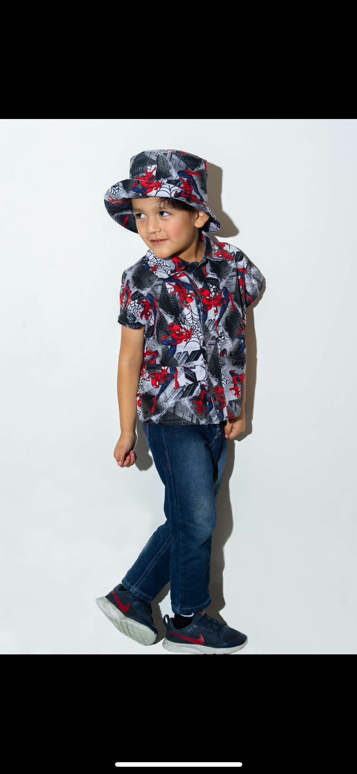 Handmade Superhero Web Hero Kids Button-Up Shirt with matching hat