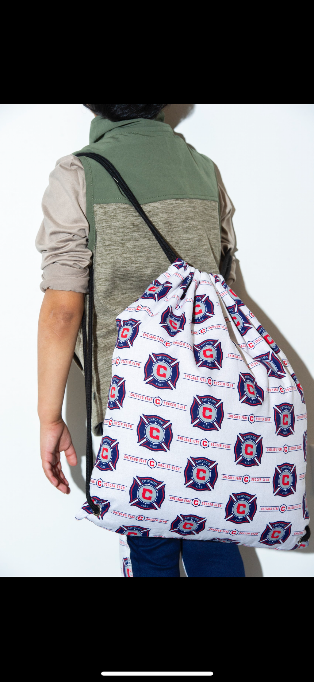 Chicago Fire Soccer Club Drawstring Backpack – Handmade Fan Gym & Game Day Bag