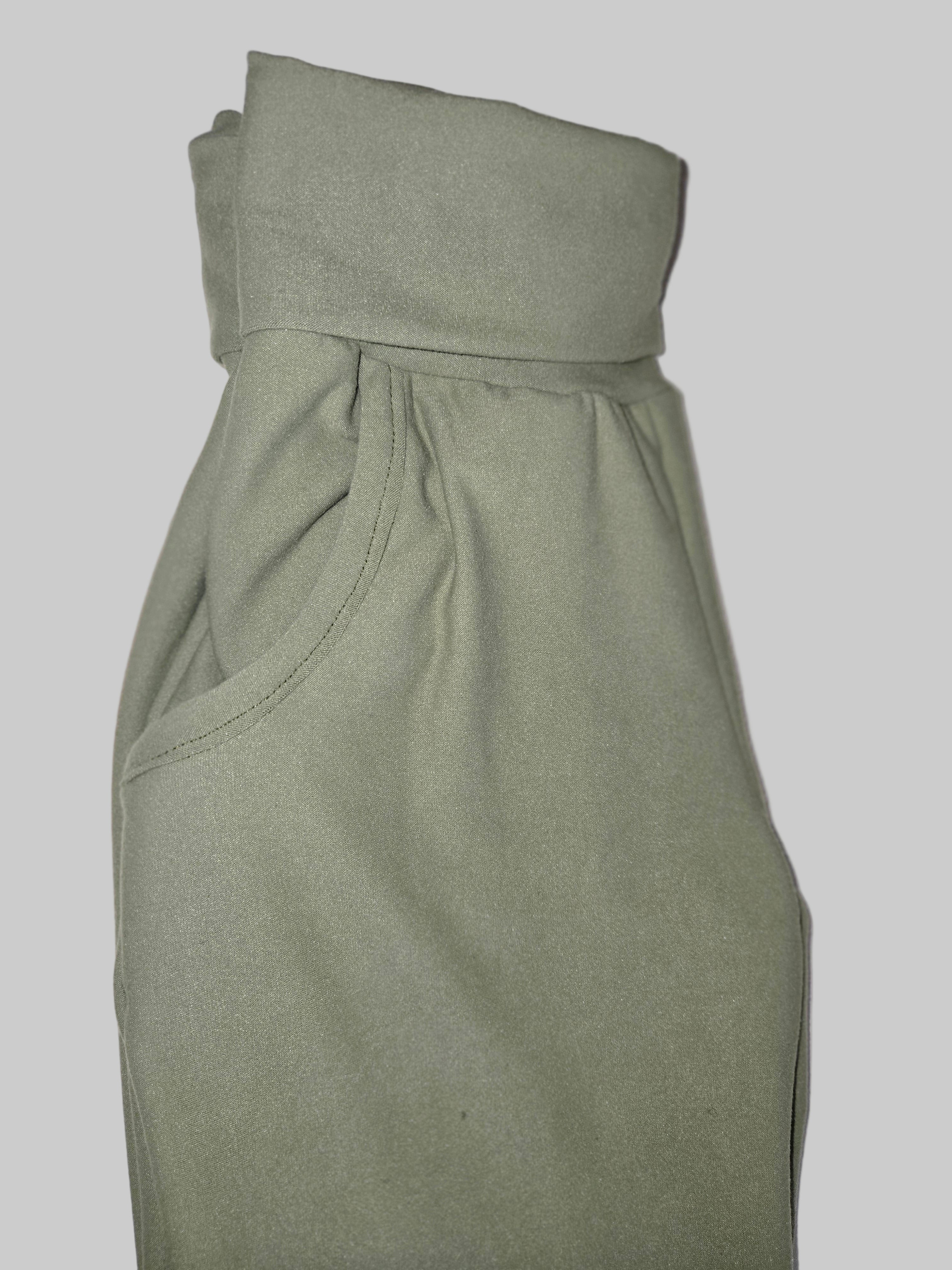 Olive Green Reinforced Knee Pants with Plaid Patches