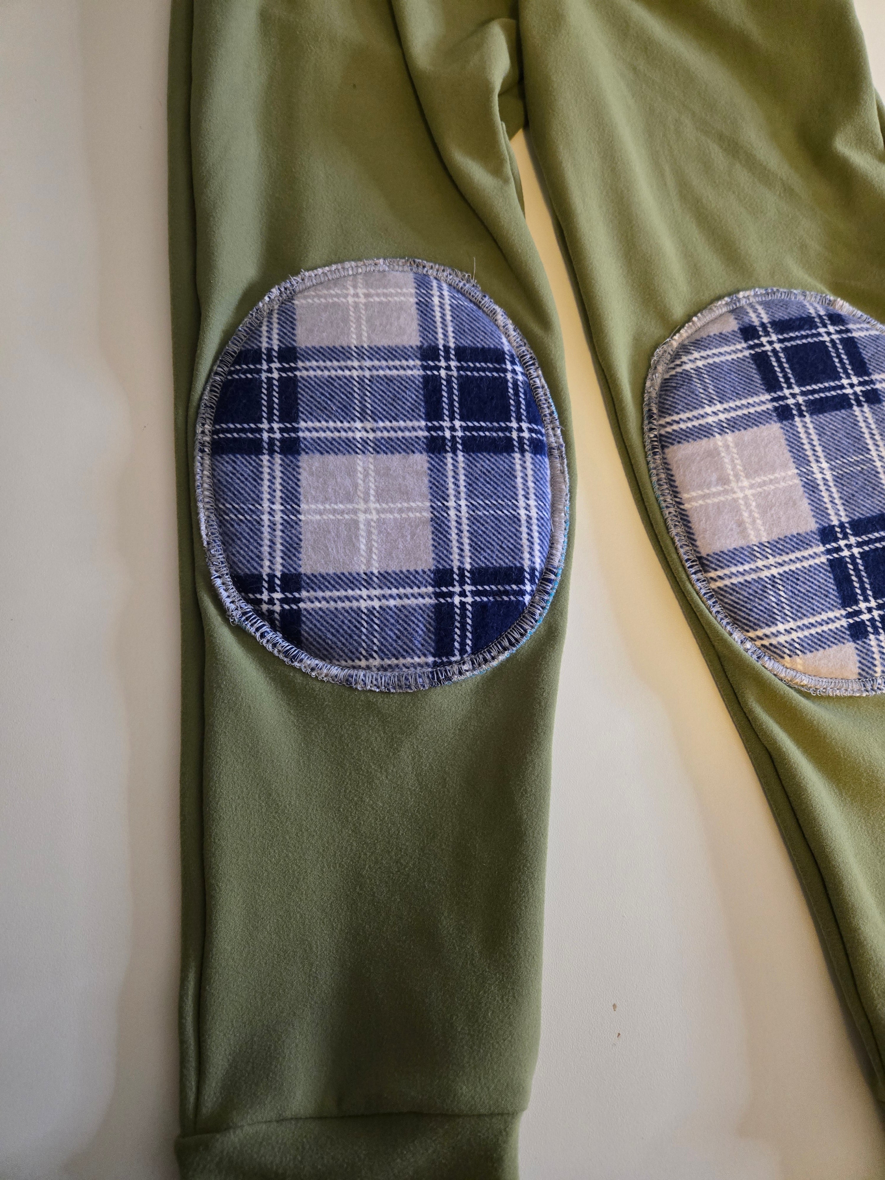 Olive Green Reinforced Knee Pants with Plaid Patches