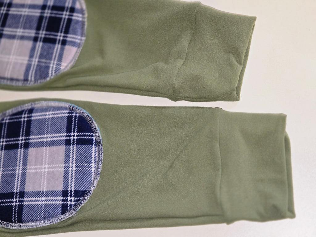 Olive Green Reinforced Knee Pants with Plaid Patches
